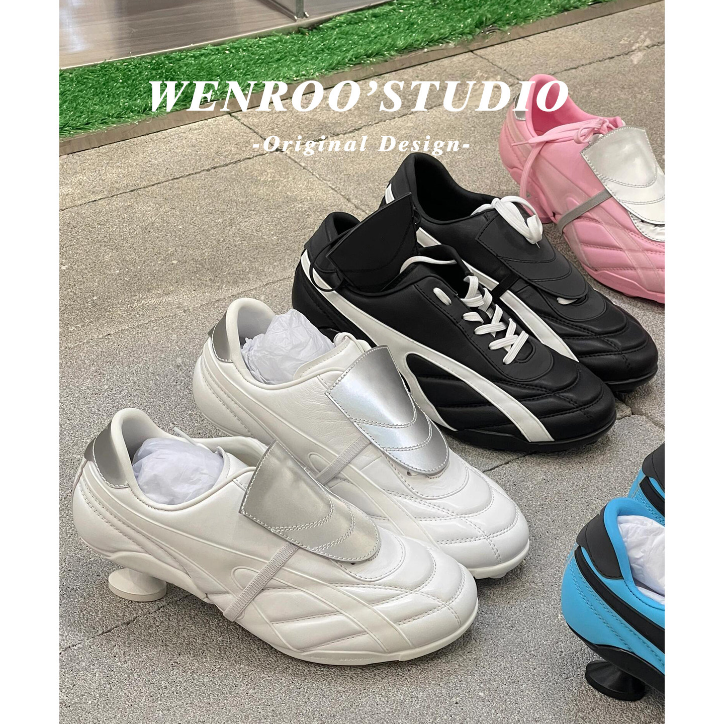 运动风设计感系带足球德训鞋女2026春季新款白色休闲深口高跟单鞋,女鞋,深口单鞋,淘宝优惠券,粉丝福利购,淘宝优惠卷