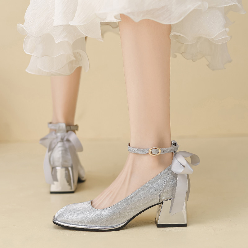银色仙女礼服高跟鞋女粗跟法式成人礼伴娘鞋婚鞋2025新款气质单鞋,女鞋,浅口单鞋,淘宝优惠券,粉丝福利购,淘宝优惠卷
