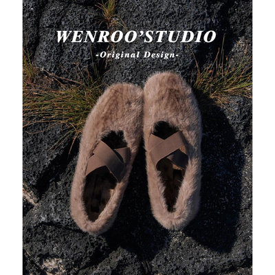 气质水貂毛毛平底芭蕾玛丽珍鞋女