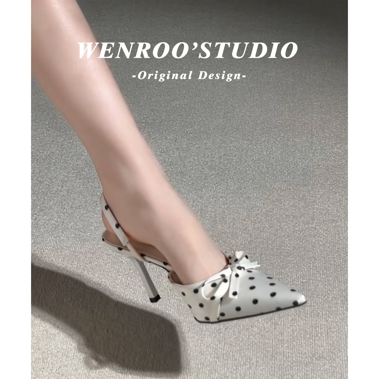 甜美白色波点蝴蝶结细跟凉鞋女2026夏季新款法式尖头高跟鞋不累脚