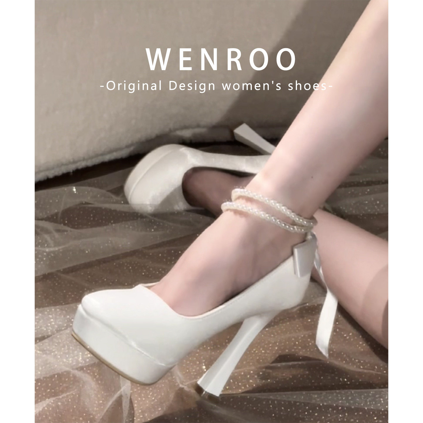 白色绸缎珍珠带高跟鞋女不累脚法式婚鞋伴娘鞋2026新款配裙子单鞋