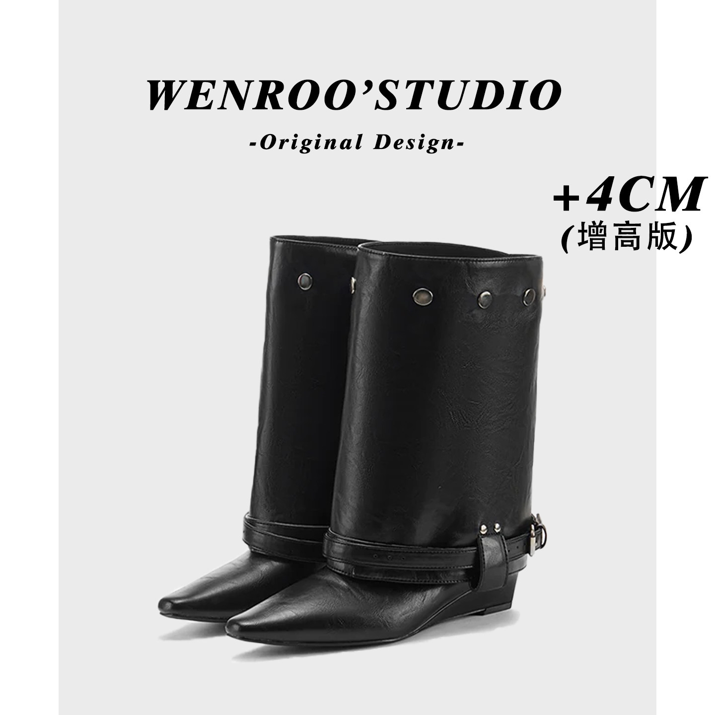 一鞋三穿!黑色可拆卸百变扣扣靴