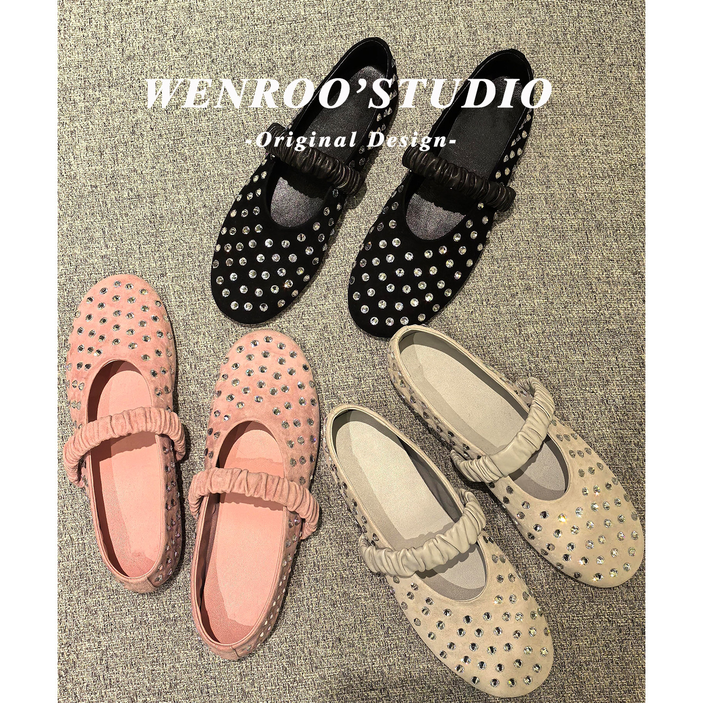 复古波点水钻一字带芭蕾玛丽珍鞋女2026新款黑色绝美浅口平底单鞋,女鞋,浅口单鞋,淘宝优惠券,粉丝福利购,淘宝优惠卷