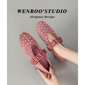 2026春季 新款 法式 粉色水钻松紧带平底芭蕾舞风鞋 一脚蹬玛丽珍单鞋