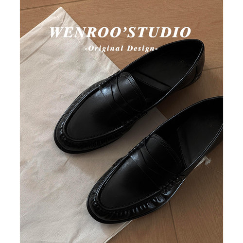 英伦复古黑色粗跟乐福鞋女2026款