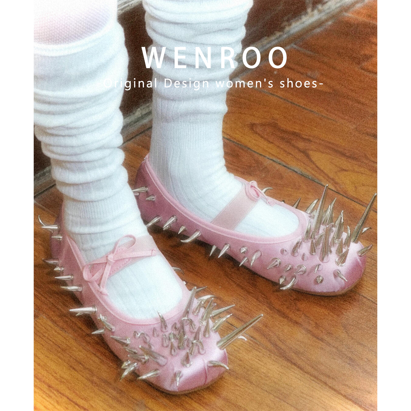 设计感尖刺蝴蝶结缎面方头单鞋女