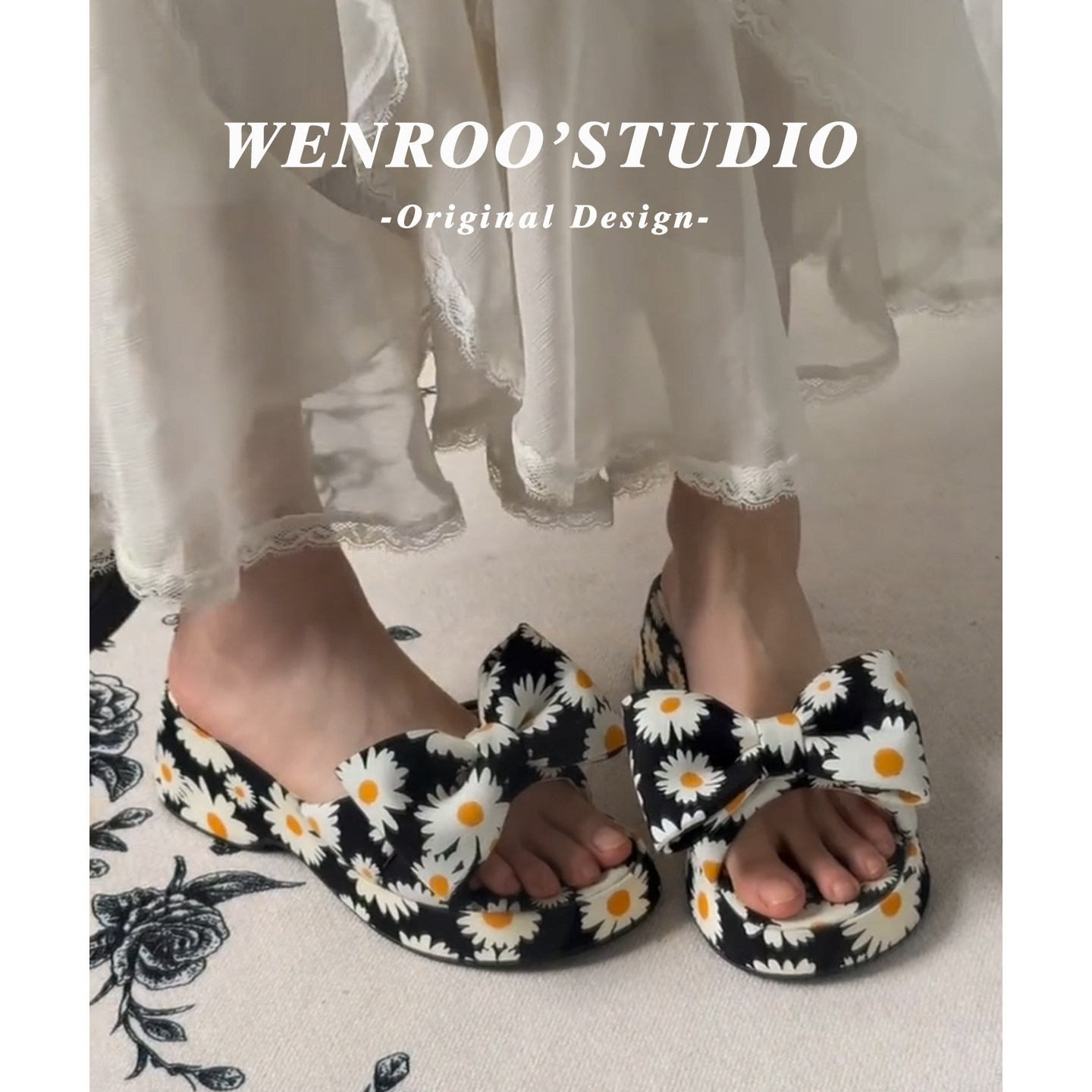 温柔仙女风小雏菊蝴蝶结厚底拖鞋夏外穿2026新款增高沙滩露趾凉鞋