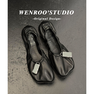 复古方头软平底不累脚芭蕾舞鞋女2026春季新款黑色浅口一脚蹬单鞋