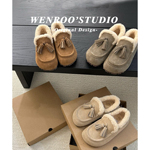 牛皮版！流苏厚底全包加绒勃肯鞋女秋冬外穿复古内增高毛毛棉单鞋