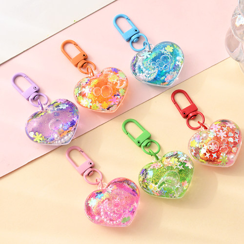 爆闪爱心流沙钥匙扣挂件女生包包挂饰流沙瓶女生闺蜜送礼礼物