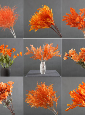 橘色橙色系仿真花材婚礼堂吊顶软装文心兰飘雪背景布置路引插花艺