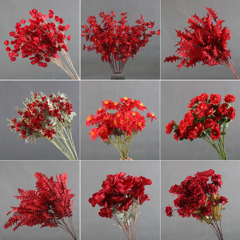 婚礼堂绢花diy吊顶中式红色