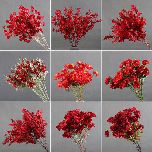 婚礼堂绢花diy吊顶中式红色