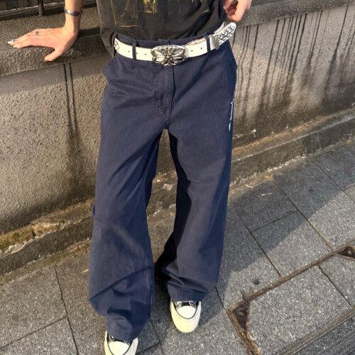 刺绣休闲裤宽松阔腿工装裤法工裤