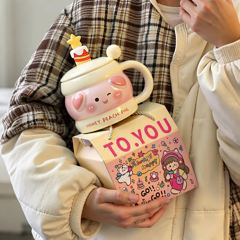 生日礼物女生蛋糕马克杯带盖勺家用喝水杯子陶瓷办公室高颜值水杯