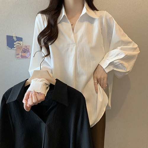 大码女装遮肚上衣女秋冬宽松减龄显瘦胖妹妹mm洋气减龄V领衬衫潮