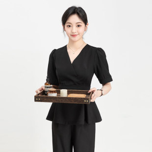 美容师工作服高端美容院皮肤管理师工服美容SPA技师黑色美容衣服
