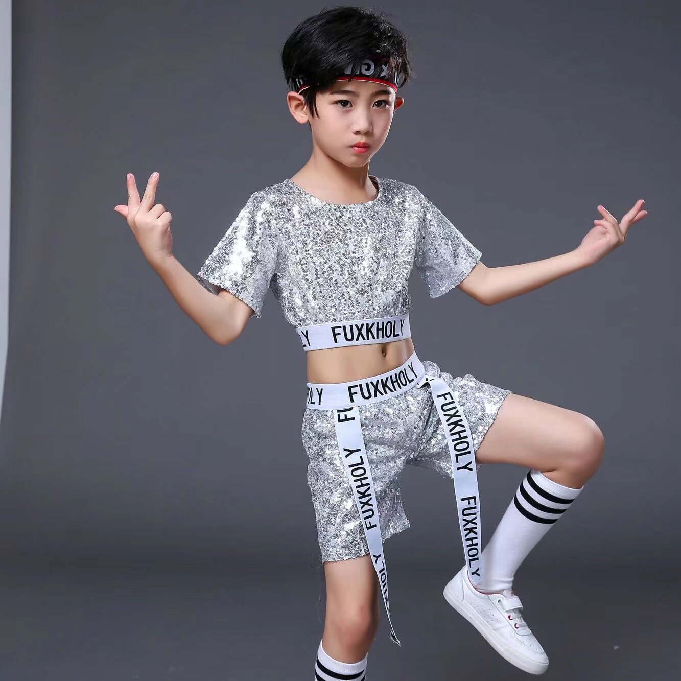 六一儿童节演出服男孩女孩爵士银色舞蹈服跳舞服集体活动合唱服装