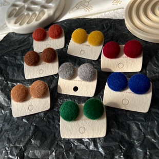 原创《羊毛毡》医用生物瓷防过敏 ins韩系羊绒羊毛毡圆形耳钉耳饰