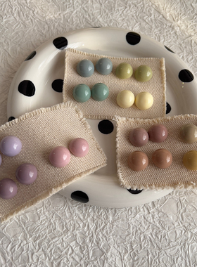 原创《莫兰迪色系》ins博主多巴胺圆形紫色白色晚晚925纯银针耳钉