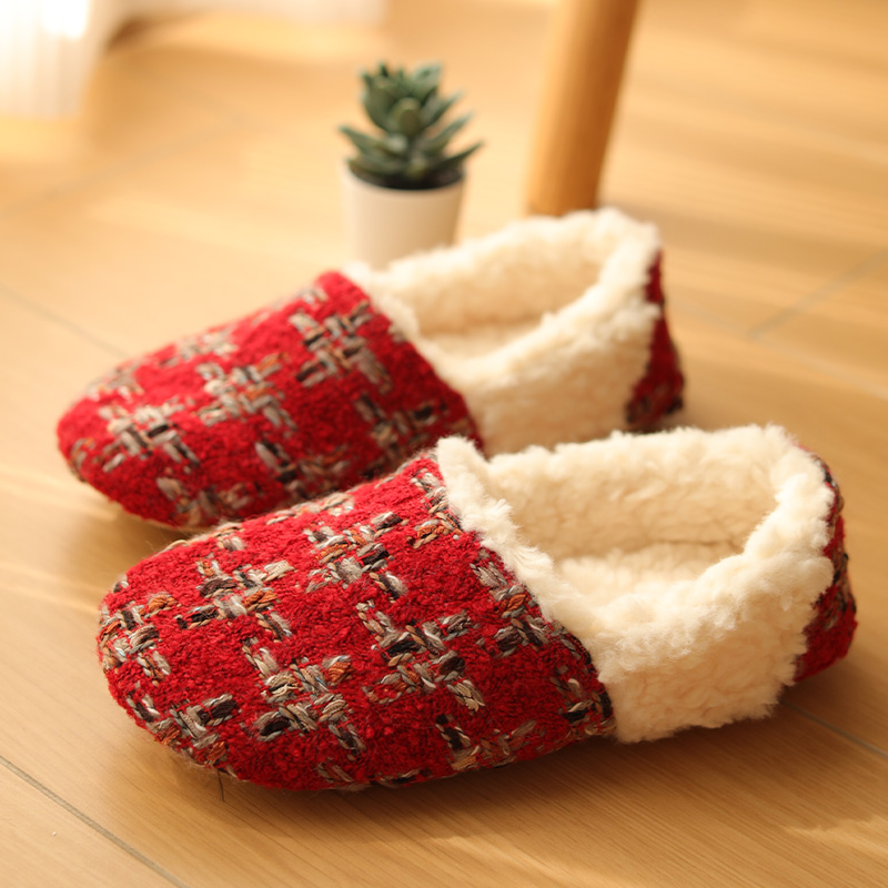 包跟保暖简约室内加绒棉拖鞋