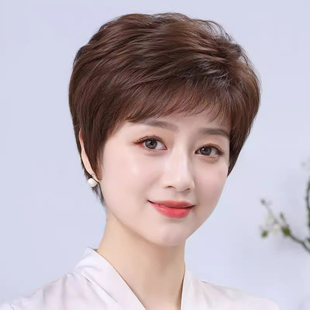假发女中老年妈妈款真发全真人发丝女士轻薄透气蓬松短发全头套式
