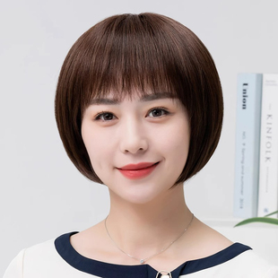 波波头全头套式 假发女中老年女士妈妈款 时尚 真发全真发丝夏季 薄款