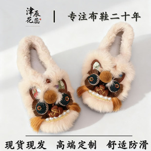 非遗手工虎头鞋女成人冬季加绒加厚老北京布鞋新中式绣花鞋女高跟