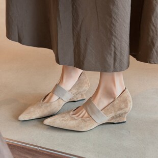 温柔系~!2026新款春季法式尖头一字带玛丽珍鞋坡跟高跟鞋单鞋女