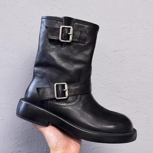 欧洲站2025秋新款真皮马丁靴