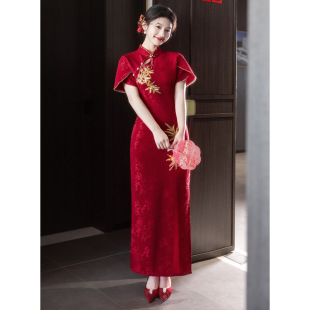 红色旗袍敬酒服新娘春夏新款夏季订婚礼服结婚回门便装新中式长款