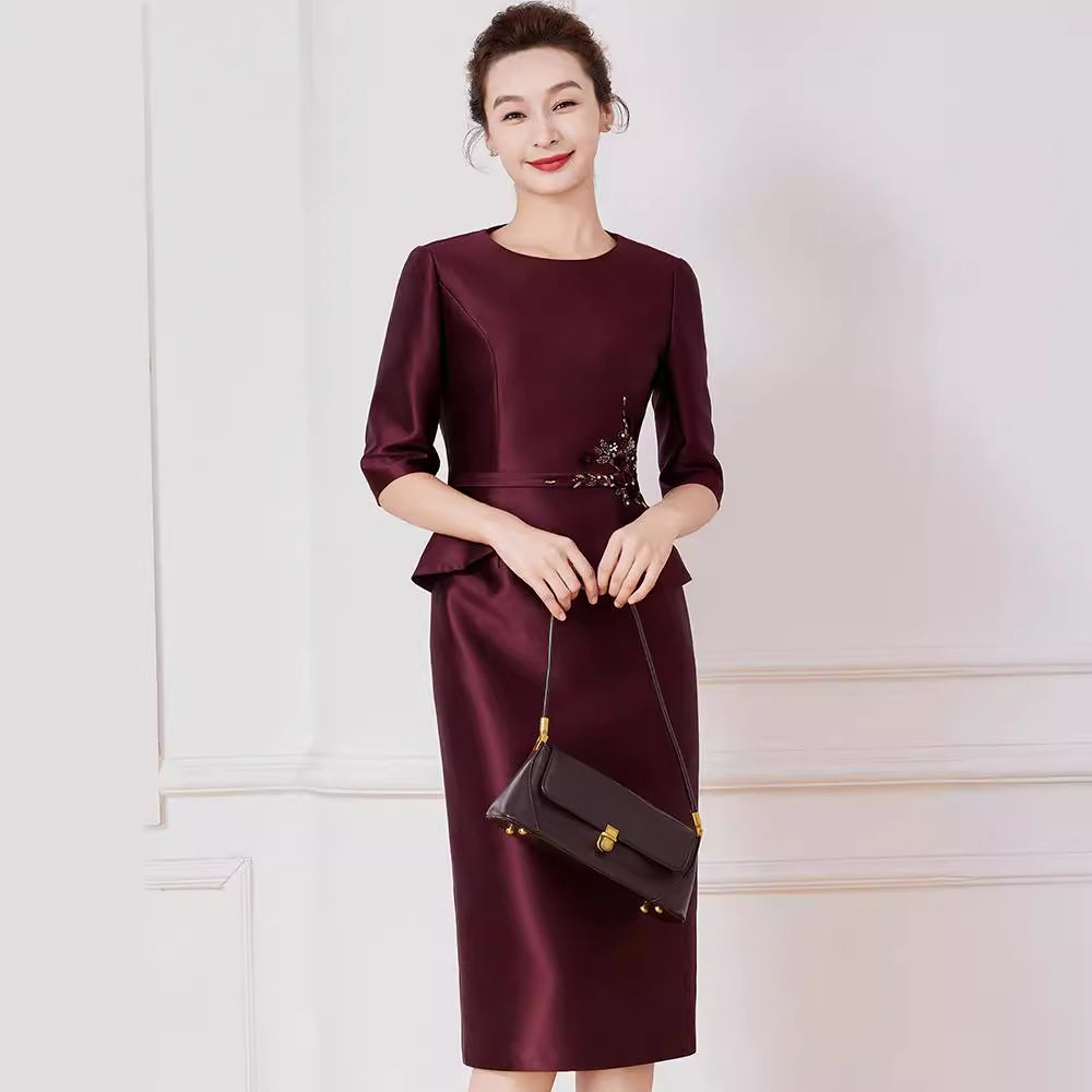 高档妈妈婚宴礼服旗袍裙女士商务宴会公司年会修身假两件连衣裙新
