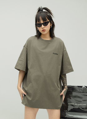 潮牌字母印花水洗圆领短袖T恤女2025夏季新款宽松体恤