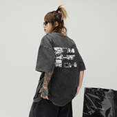 新款 潮牌字母印花水洗做旧圆领短袖 T恤女2025夏季 上衣