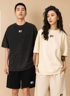 2025水洗做旧夏季新款美式国潮字母印花短袖男高街潮牌情侣T恤