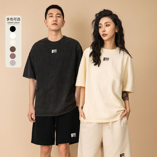 2025水洗做旧夏季新款美式国潮字母印花短袖男高街潮牌情侣T恤