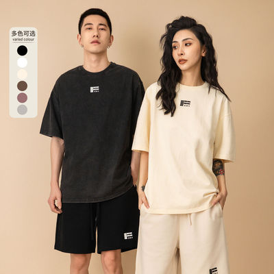 2025水洗做旧夏季新款美式国潮字母印花短袖男高街潮牌情侣T恤