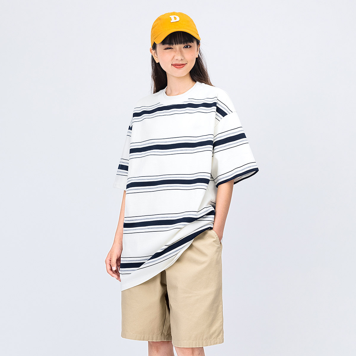 夏季新款日系宽松条纹圆领短袖图片