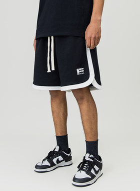 美式潮牌拼接织带运动短裤男2025夏季新款宽松抽绳休闲五分裤