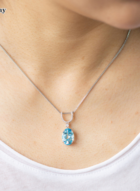 简约天然托帕石吊坠S925纯银镀金项坠海蓝宝石色项链送礼物女