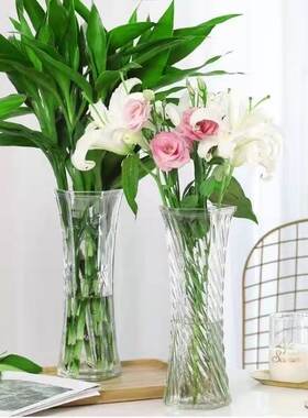玻璃花瓶透明水养富贵竹百合花瓶摆件客厅插花干花北欧家用特大号