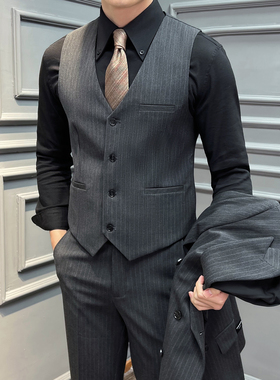 高品质条纹马甲男通勤职业婚礼马夹 灰色 单件马甲 MJ2501-P60