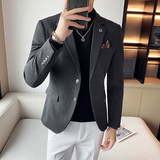 2025秋装暗条纹西装外套男高级修身帅气休闲男士西服DX2216-P138，男装西服，星座197
