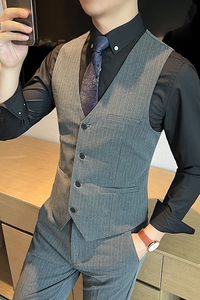 新款男士结婚伴郎条纹马甲兄弟装职业马夹V领修身马甲MJ668-P60图片