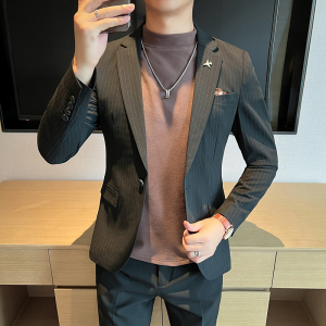高品质 西装男士商务职业一粒扣条纹西服新郎礼服 DX6668-P140图片