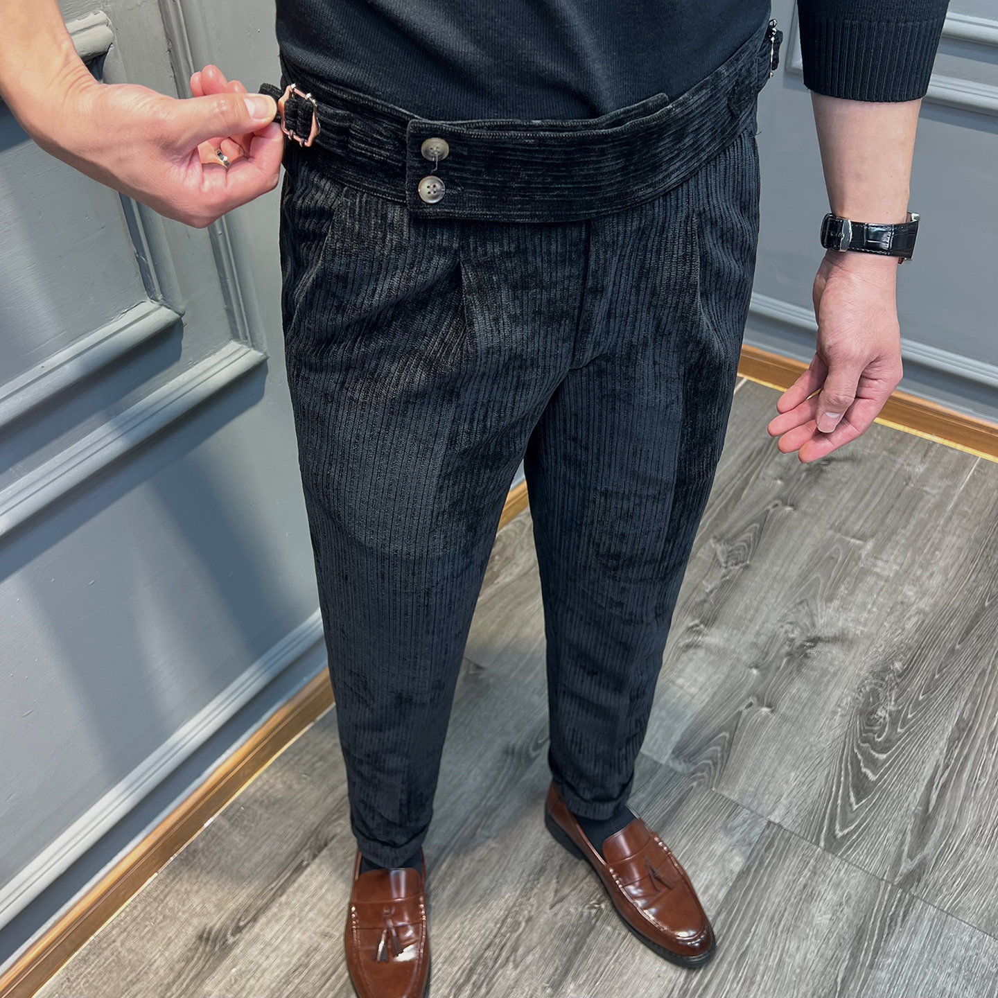 秋冬雪尼尔加厚保暖那不勒斯西裤通勤西装长裤黑色XK2405-P85，男装西服套装，星座197