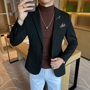 大码男士外套韩版潮流修身新郎西服通勤中灰 单件西装DX2401-P115图片