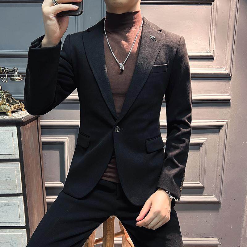 高品质新款毛呢加厚保暖西装男套装暗条纹卡其西服DX5516-P155,男装西服,星座197