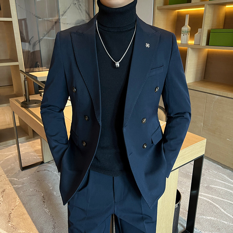 高品质双排扣西装套装商务正装男二件套蓝色西服LJT5502-P230,男装西服套装,星座197