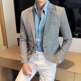 2025秋装网红格子修身西装外套潮英伦男士痞帅小西服DXY130-P155，男装西服套装，星座197